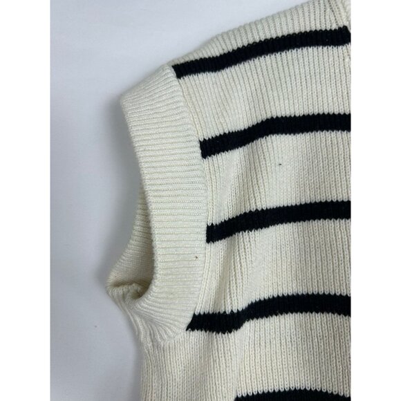 Evereve Womens Sweater L Vest Striped Short Sleeve Cotton Blend Black/White - Picture 8 of 10